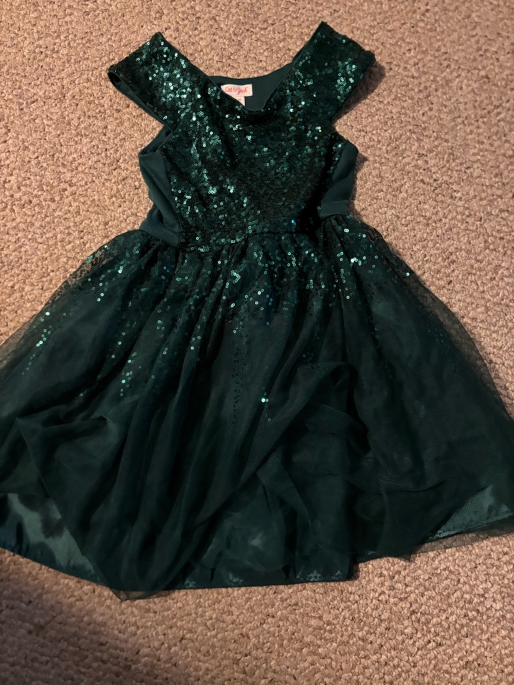 Cat & Jack Emerald Green Sequin Tulle Girls' Party Dress